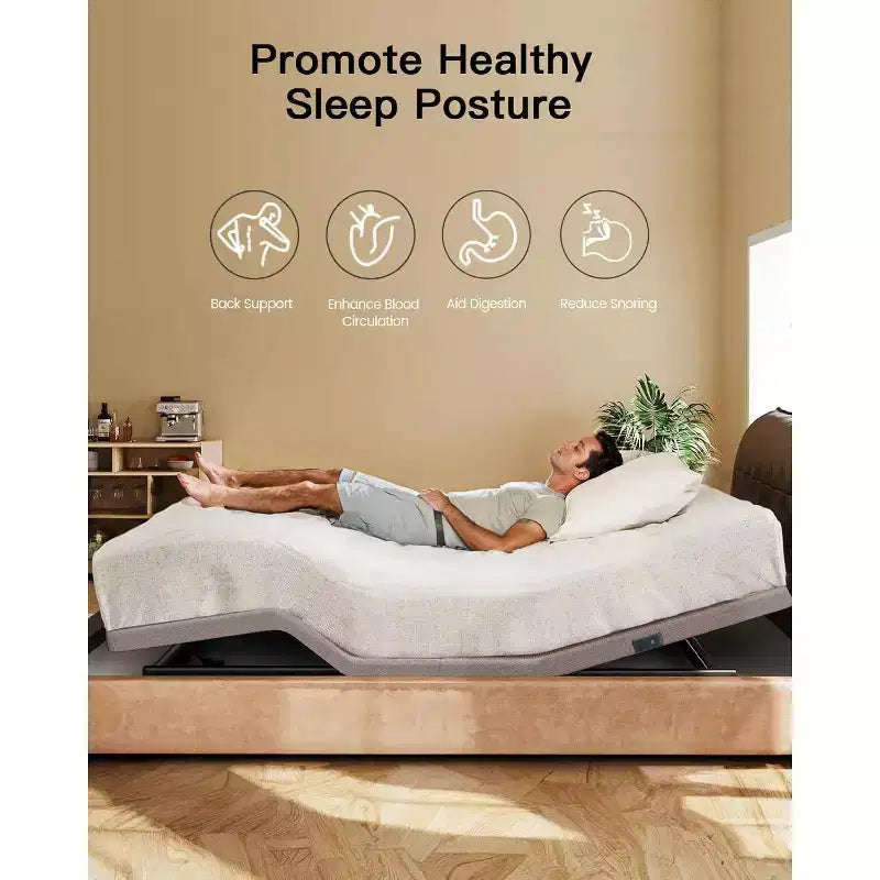 Base letto regolabile Queen Size, Zero Clearance e modalità Zero Gravity, letto elettrico con inclinazione testa/piedi, 4 porte USB e telecomando wireless