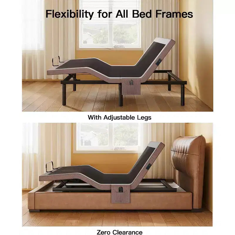 Base letto regolabile Queen Size, Zero Clearance e modalità Zero Gravity, letto elettrico con inclinazione testa/piedi, 4 porte USB e telecomando wireless