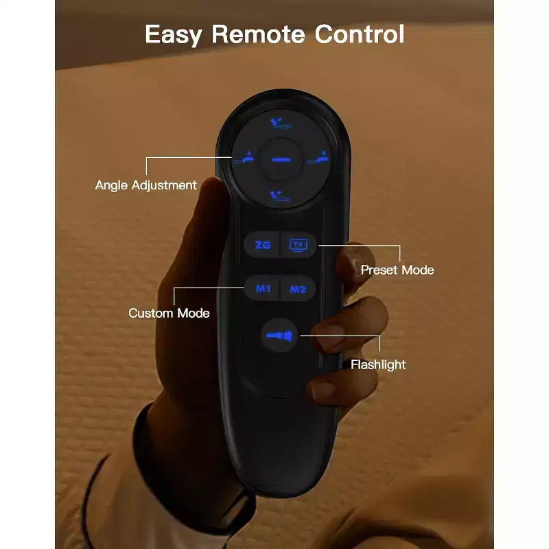 Base letto regolabile Queen Size, Zero Clearance e modalità Zero Gravity, letto elettrico con inclinazione testa/piedi, 4 porte USB e telecomando wireless