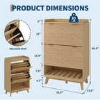 Fluted Shoe Cabinet for Entryway , Modern Narrow Shoe Organizer Storage , Bottom Open Shelf, 2 Flip Drawers, Adjustable Shelves