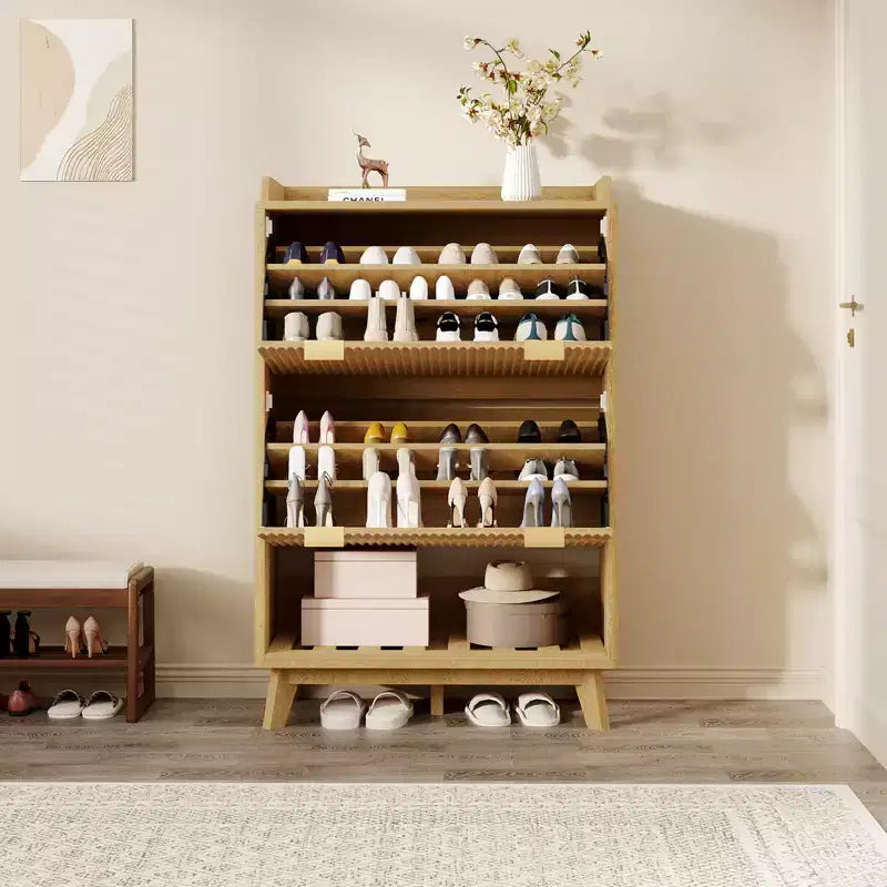 Scarpiere scanalate per ingresso, mobiletto porta scarpe moderno e stretto, ripiano inferiore aperto, 2 cassetti a ribalta, ripiani regolabili