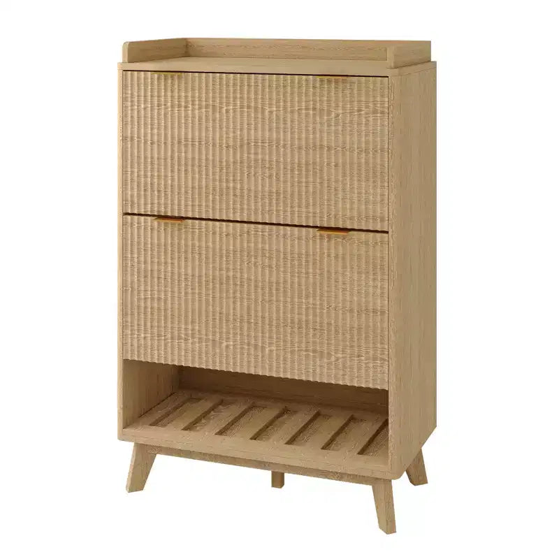 Scarpiere scanalate per ingresso, mobiletto porta scarpe moderno e stretto, ripiano inferiore aperto, 2 cassetti a ribalta, ripiani regolabili