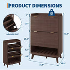 Fluted Shoe Cabinet for Entryway , Modern Narrow Shoe Organizer Storage , Bottom Open Shelf, 2 Flip Drawers, Adjustable Shelves