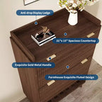Fluted Shoe Cabinet for Entryway , Modern Narrow Shoe Organizer Storage , Bottom Open Shelf, 2 Flip Drawers, Adjustable Shelves