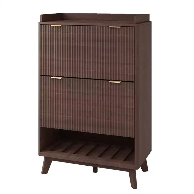 Scarpiere scanalate per ingresso, mobiletto porta scarpe moderno e stretto, ripiano inferiore aperto, 2 cassetti a ribalta, ripiani regolabili