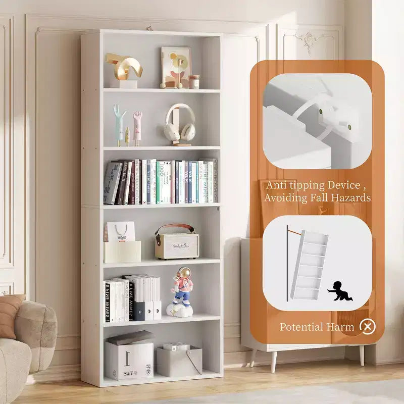 Libreria a 6 ripiani aperta e scaffali, Mensole espositive verticali da 180 cm per ufficio e soggiorno