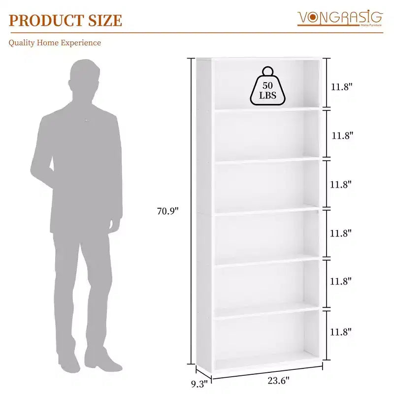 Libreria a 6 ripiani aperta e scaffali, Mensole espositive verticali da 180 cm per ufficio e soggiorno