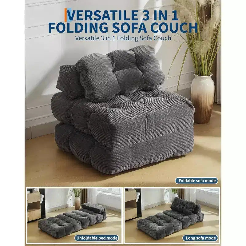 Divano Letto Pieghevole Convertibile con Cuscino, Tasca Laterale e Supporto per la Schiena, Poltrona Sdraio Pieghevole Portatile da Pavimento, Materasso Pieghevole