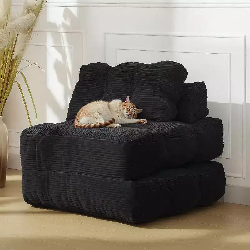 Divano Letto Pieghevole Convertibile con Cuscino, Tasca Laterale e Supporto per la Schiena, Poltrona Sdraio Pieghevole Portatile da Pavimento, Materasso Pieghevole
