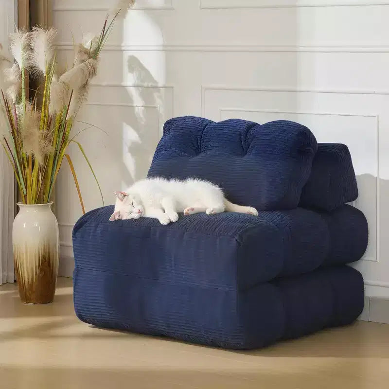 Divano Letto Pieghevole Convertibile con Cuscino, Tasca Laterale e Supporto per la Schiena, Poltrona Sdraio Pieghevole Portatile da Pavimento, Materasso Pieghevole