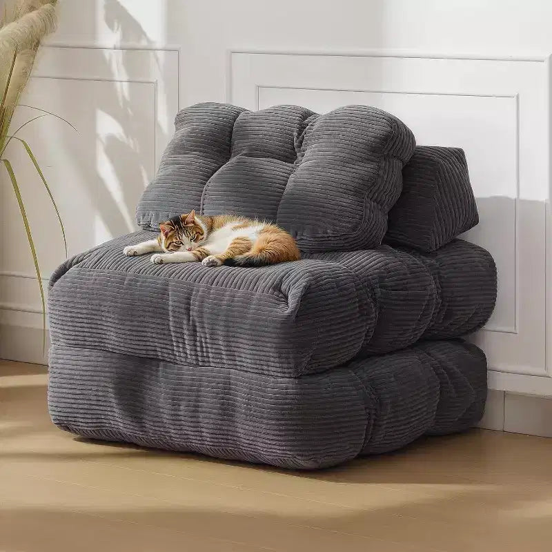 Divano Letto Pieghevole Convertibile con Cuscino, Tasca Laterale e Supporto per la Schiena, Poltrona Sdraio Pieghevole Portatile da Pavimento, Materasso Pieghevole