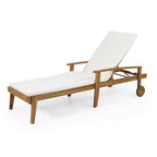 Sdraio da esterno in legno con schienale regolabile in 5 posizioni, lettino da piscina con ruote e cuscino resistente all'acqua per giardino e bordo piscina
