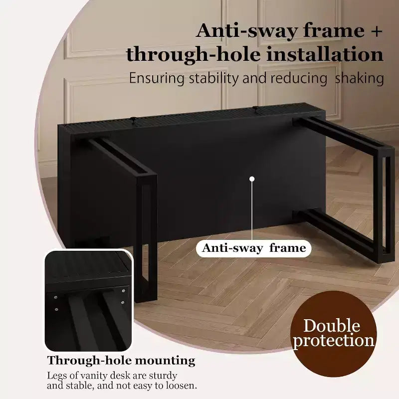Toeletta da trucco con specchio rotondo, piccola toeletta moderna da 40", tavolo da trucco con 2 cassetti, toeletta compatta per camera da letto