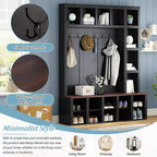 Coat Rack, Practical Walnut Storage Stool, 4-in-1 Entryway Shoe Cabinet with 13 Storage Compartments, Suitable for Foyer