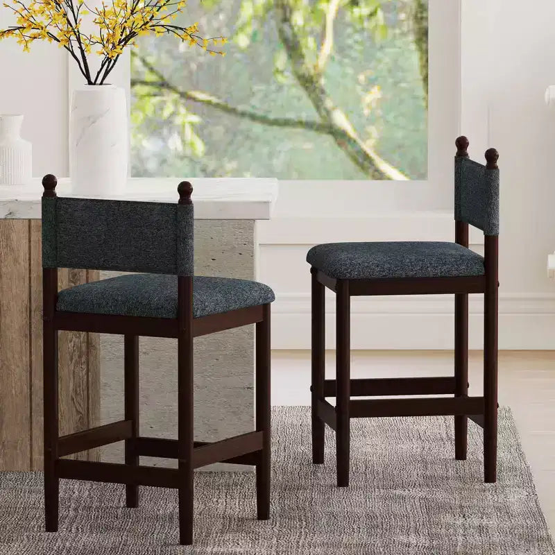 Bestier Upholstered Bar Stools with Fabric Backrest, Wooden Frame and Sturdy Legs,set of 2