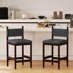 Upholstered Bar Stools with Fabric Backrest, Wooden Frame and Sturdy Legs, set of 2