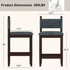 Upholstered Bar Stools with Fabric Backrest, Wooden Frame and Sturdy Legs, set of 2