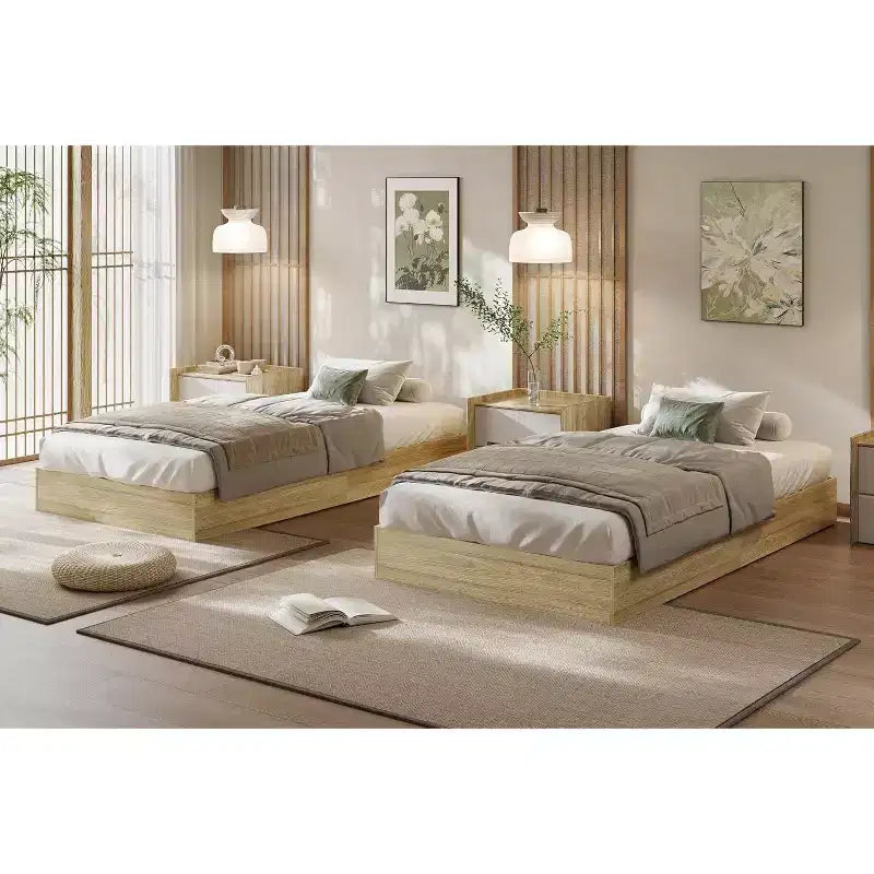 Telaio letto a piattaforma in legno massello, misura singola, doghe in legno robuste, stile moderno minimalista, autoportante, salvaspazio, non richiede la rete a molle