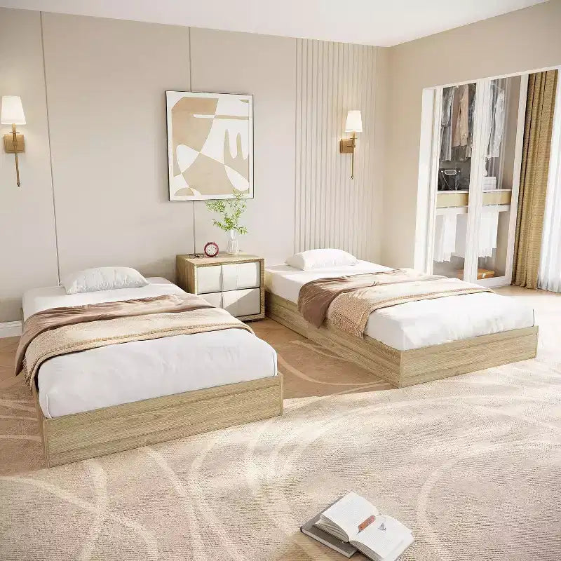 Telaio letto a piattaforma in legno massello, misura singola, doghe in legno robuste, stile moderno minimalista, autoportante, salvaspazio, non richiede la rete a molle