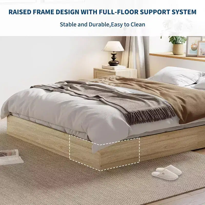 Telaio letto a piattaforma in legno massello, misura singola, doghe in legno robuste, stile moderno minimalista, autoportante, salvaspazio, non richiede la rete a molle