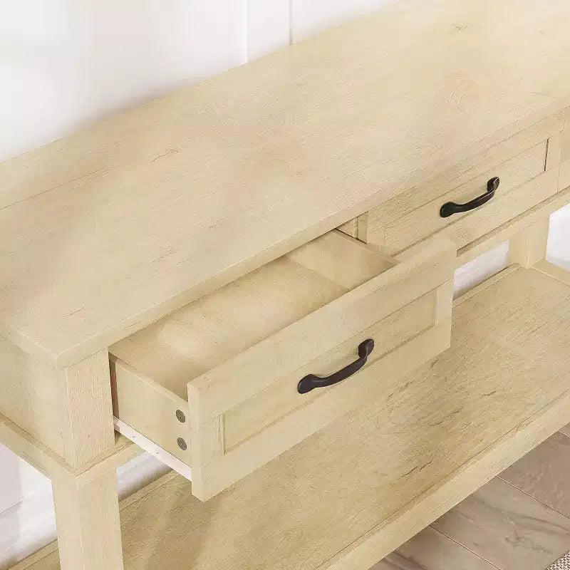 Tavolo da ingresso stile rustico, consolle a 3 ripiani con 3 cassetti, tavolino da divano in legno da 54" per ingresso, soggiorno, corridoio