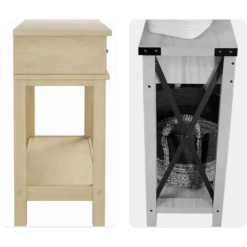 Tavolo da ingresso stile rustico, consolle a 3 ripiani con 3 cassetti, tavolino da divano in legno da 54" per ingresso, soggiorno, corridoio