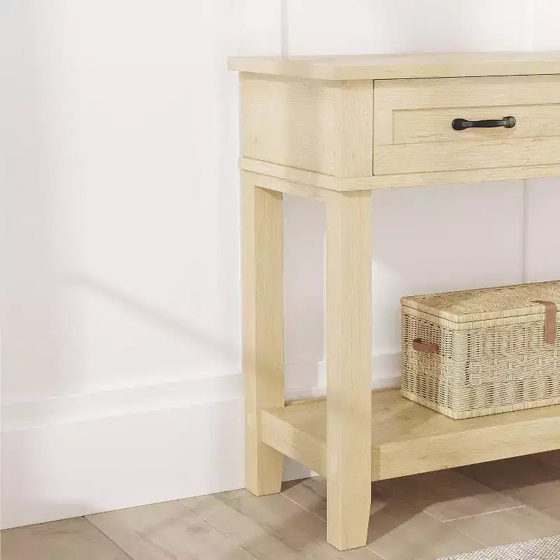Tavolo da ingresso stile rustico, consolle a 3 ripiani con 3 cassetti, tavolino da divano in legno da 54" per ingresso, soggiorno, corridoio