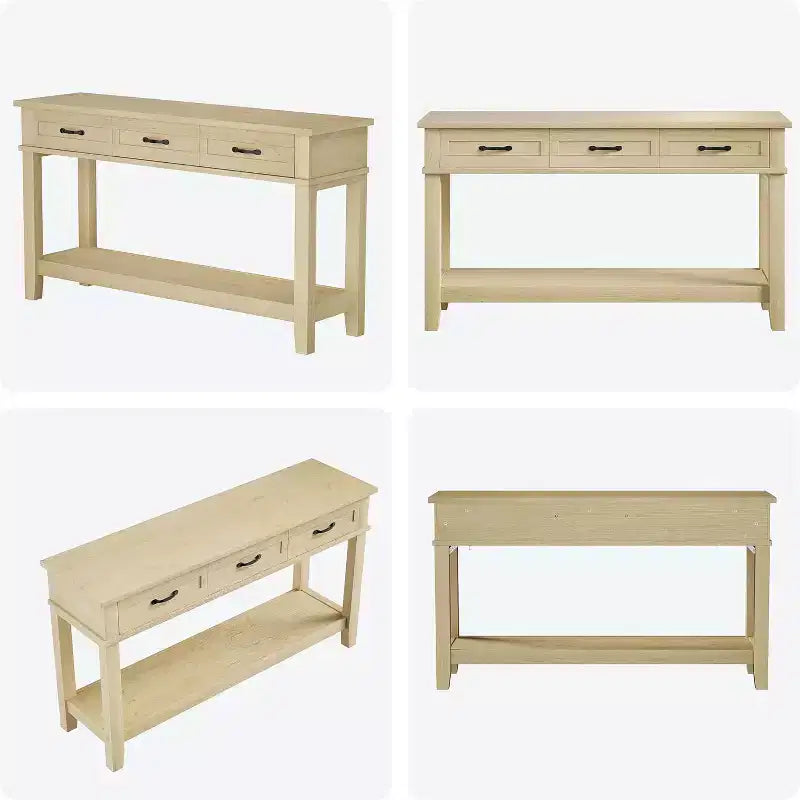 Tavolo da ingresso stile rustico, consolle a 3 ripiani con 3 cassetti, tavolino da divano in legno da 54" per ingresso, soggiorno, corridoio
