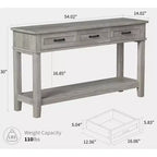 Tavolo da ingresso stile rustico, consolle a 3 ripiani con 3 cassetti, tavolino da divano in legno da 54" per ingresso, soggiorno, corridoio