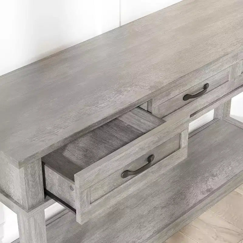 Tavolo da ingresso stile rustico, consolle a 3 ripiani con 3 cassetti, tavolino da divano in legno da 54" per ingresso, soggiorno, corridoio