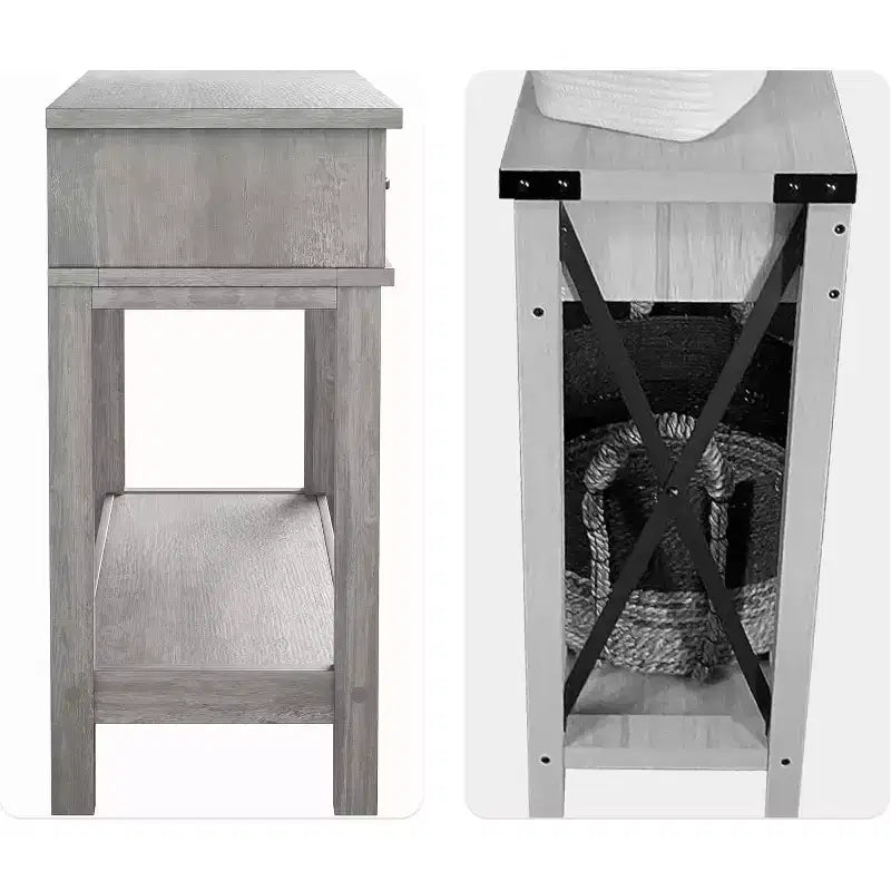 Tavolo da ingresso stile rustico, consolle a 3 ripiani con 3 cassetti, tavolino da divano in legno da 54" per ingresso, soggiorno, corridoio