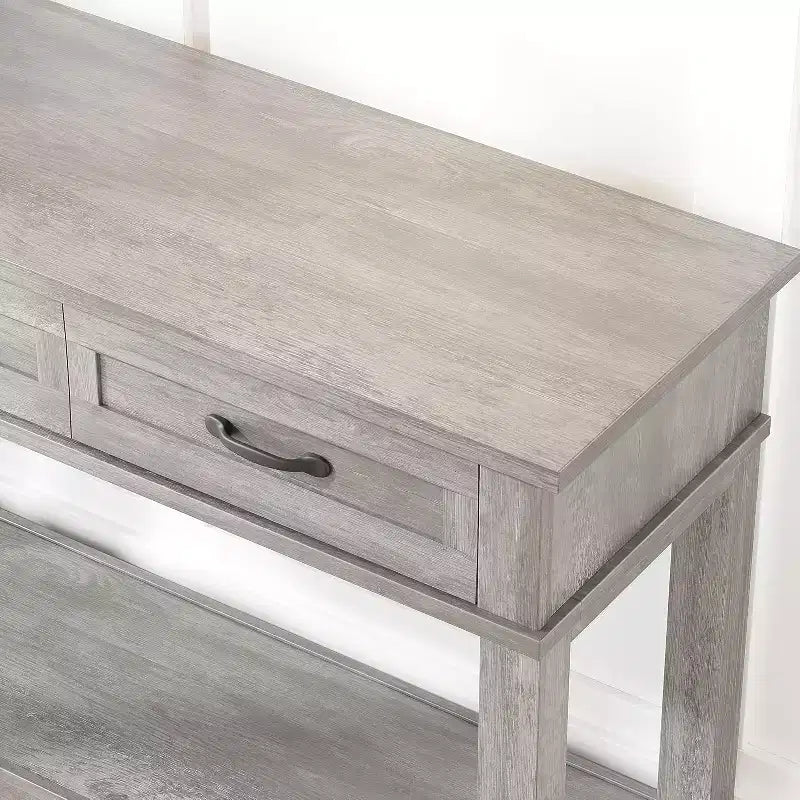 Tavolo da ingresso stile rustico, consolle a 3 ripiani con 3 cassetti, tavolino da divano in legno da 54" per ingresso, soggiorno, corridoio