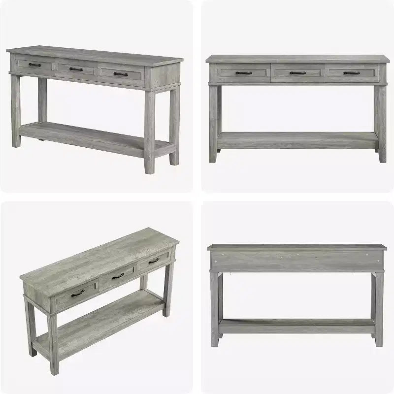 Tavolo da ingresso stile rustico, consolle a 3 ripiani con 3 cassetti, tavolino da divano in legno da 54" per ingresso, soggiorno, corridoio