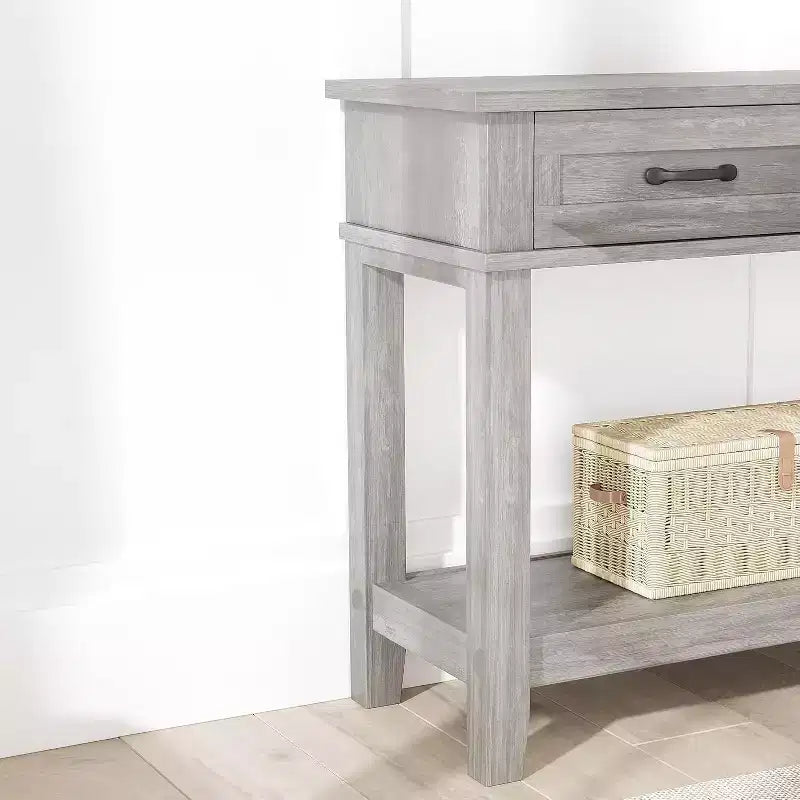 Tavolo da ingresso stile rustico, consolle a 3 ripiani con 3 cassetti, tavolino da divano in legno da 54" per ingresso, soggiorno, corridoio