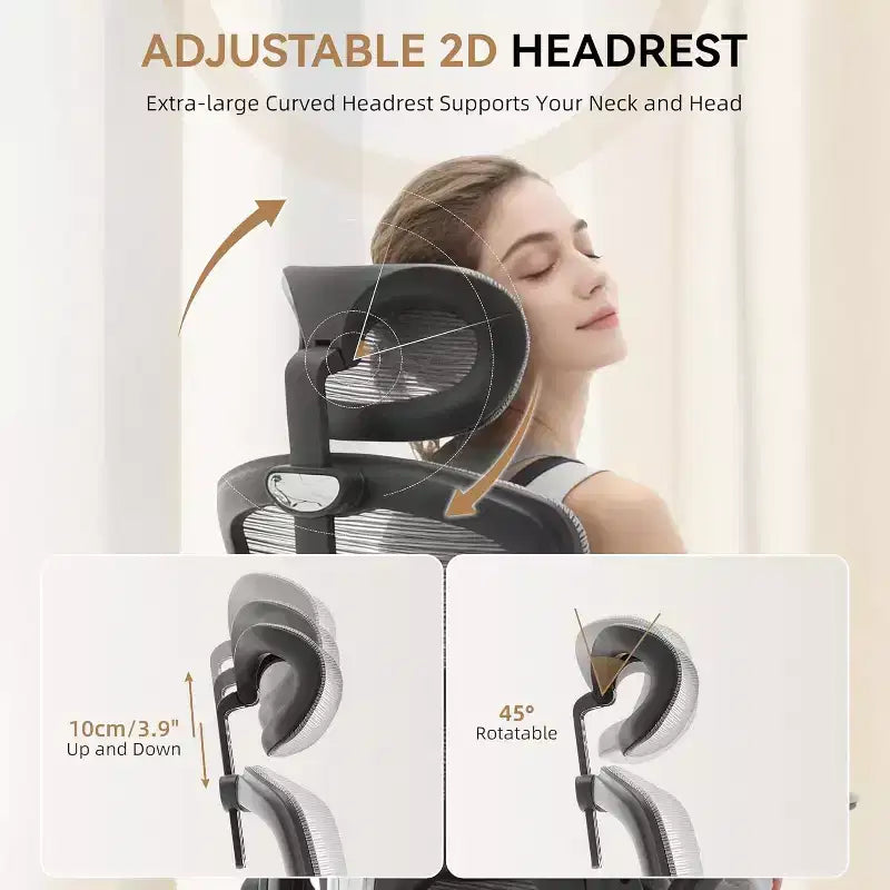 Sedia da ufficio ergonomica con schienale alto e schienale in rete, sedia da computer con poggiatesta regolabile, sedia da scrivania girevole con rotelle per ufficio domestico e sala giochi
