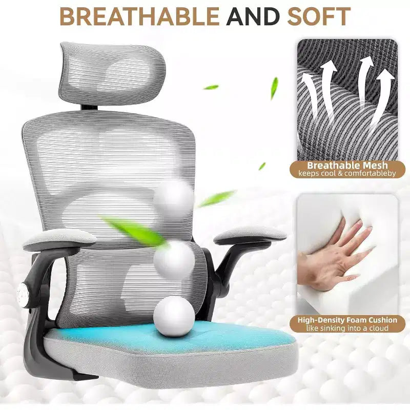 Sedia da ufficio ergonomica con schienale alto e schienale in rete, sedia da computer con poggiatesta regolabile, sedia da scrivania girevole con rotelle per ufficio domestico e sala giochi