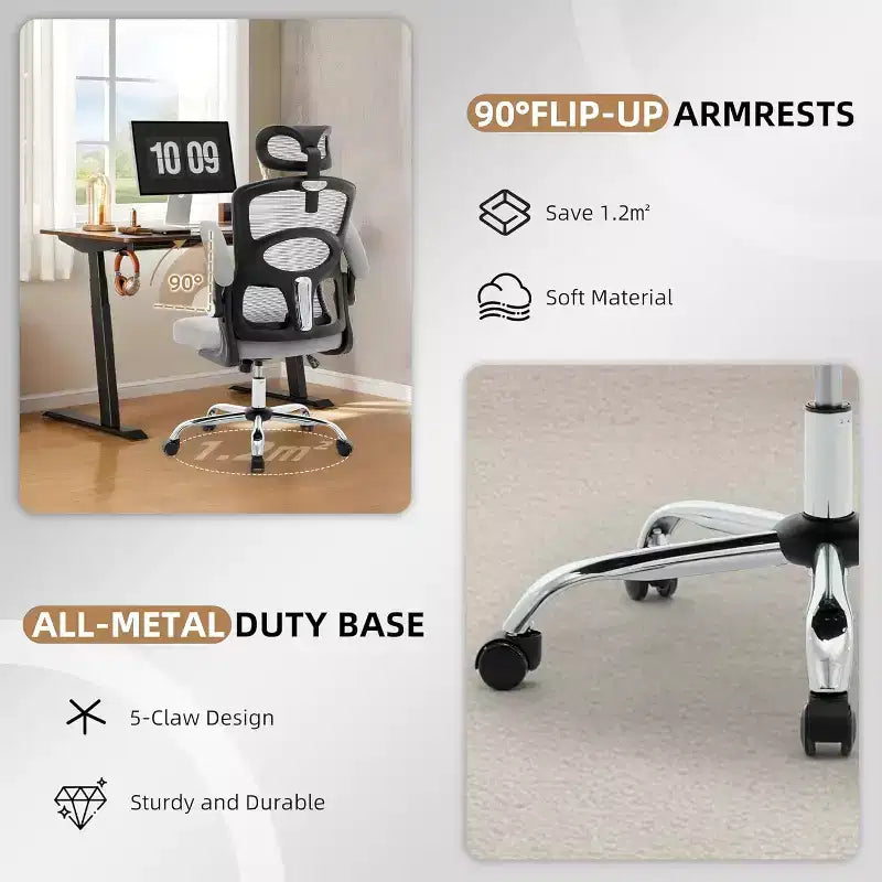 Sedia da ufficio ergonomica con schienale alto e schienale in rete, sedia da computer con poggiatesta regolabile, sedia da scrivania girevole con rotelle per ufficio domestico e sala giochi