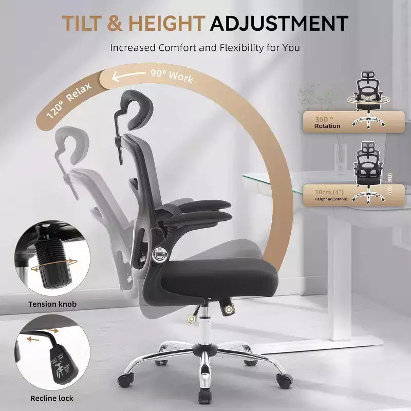 Sedia da ufficio ergonomica con schienale alto e schienale in rete, sedia da computer con poggiatesta regolabile, sedia da scrivania girevole con rotelle per ufficio domestico e sala giochi