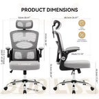 Sedia da ufficio ergonomica con schienale alto e schienale in rete, sedia da computer con poggiatesta regolabile, sedia da scrivania girevole con rotelle per ufficio domestico e sala giochi