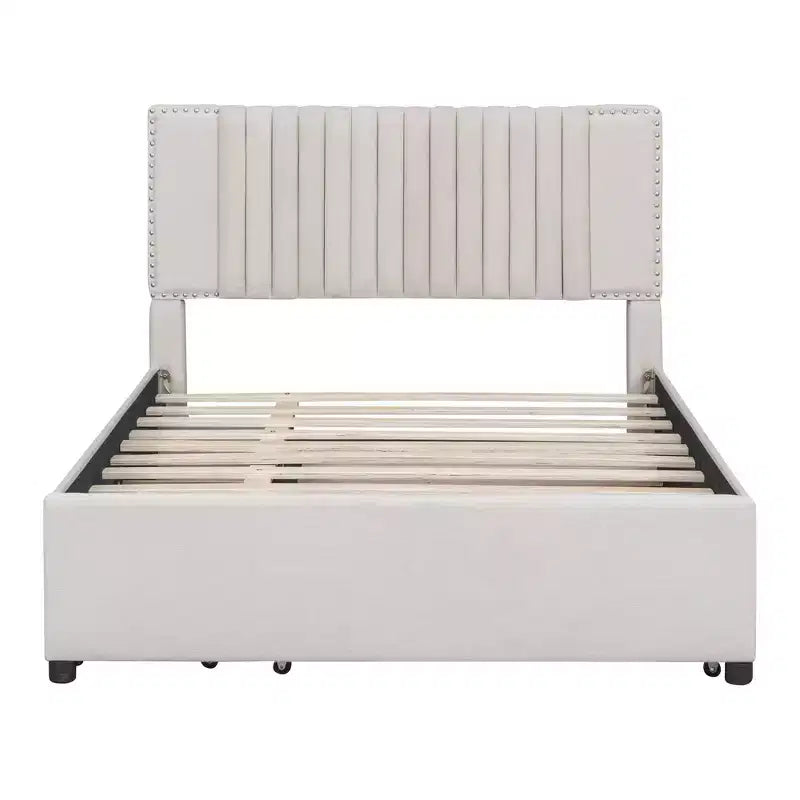 Letto a piattaforma moderno imbottito Luxystar con 2 cassetti e 1 letto estraibile