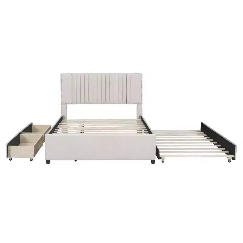 Letto a piattaforma moderno imbottito Luxystar con 2 cassetti e 1 letto estraibile
