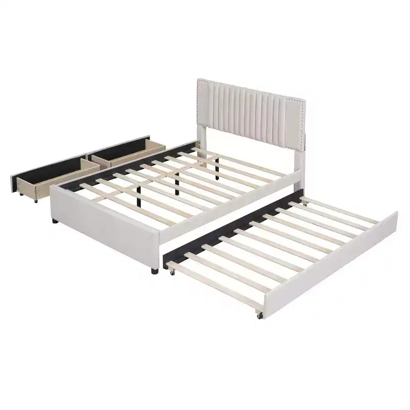 Letto a piattaforma moderno imbottito Luxystar con 2 cassetti e 1 letto estraibile