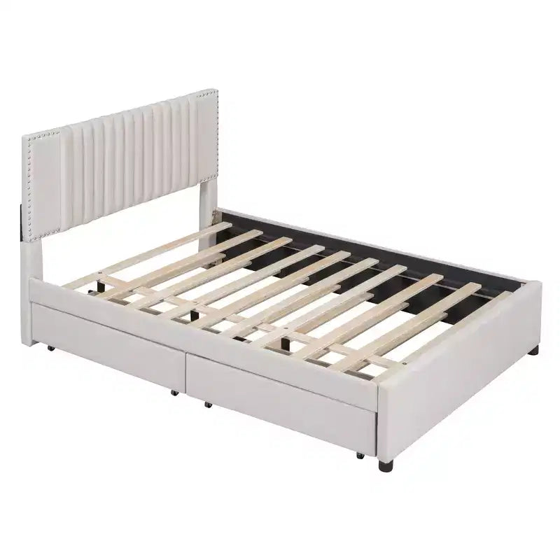Letto a piattaforma moderno imbottito Luxystar con 2 cassetti e 1 letto estraibile