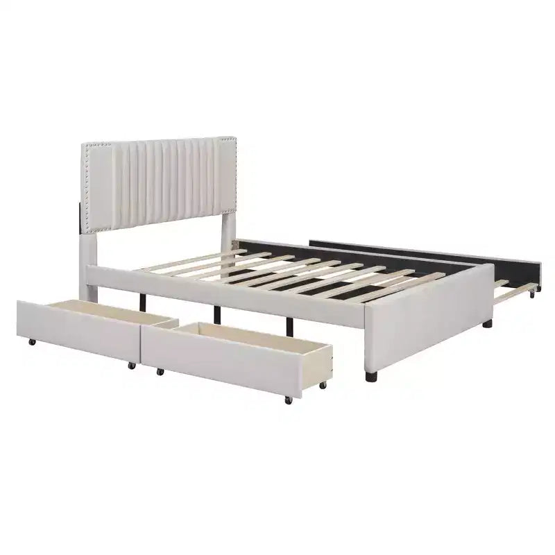 Letto a piattaforma moderno imbottito Luxystar con 2 cassetti e 1 letto estraibile