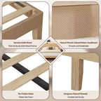 Letto matrimoniale in rattan stile Boho, legno naturale con luci LED, stazione di ricarica, testiera con vano portaoggetti, piattaforma letto, senza rete, camera da letto moderna