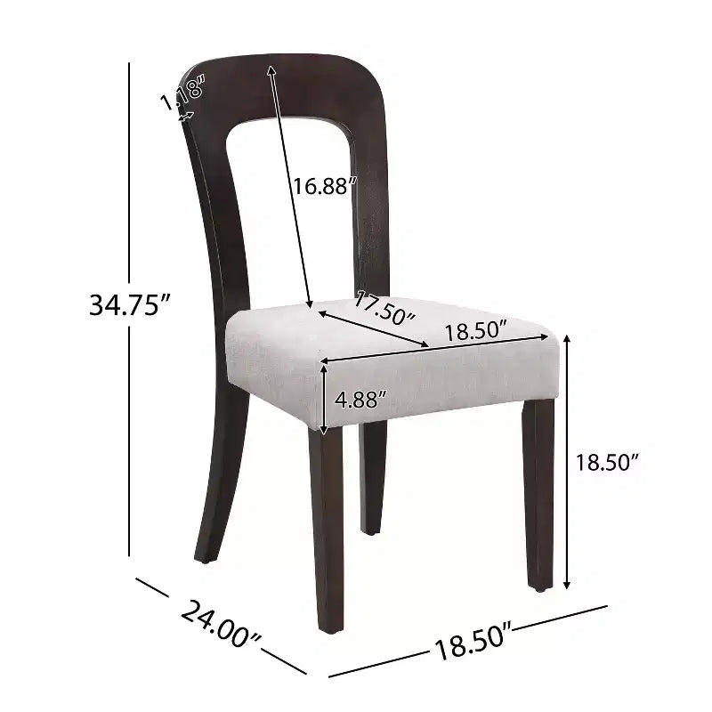 Set di 2 sedie da pranzo in legno, sedie laterali moderne senza braccioli con schienale scavato, sedile imbottito e capacità di 150 kg per soggiorno e cucina