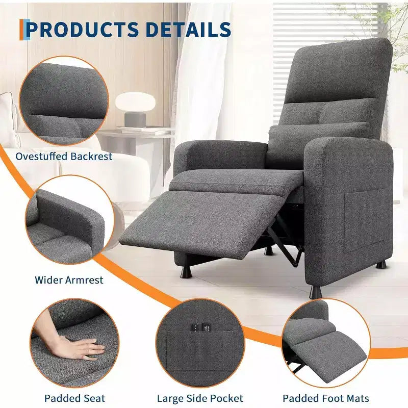 Poltrona Reclinabile Elettrica per Adulti, Divano Singolo Ergonomico Regolabile, Dondolo Imbottito con Tasche Laterali e Porta di Ricarica USB
