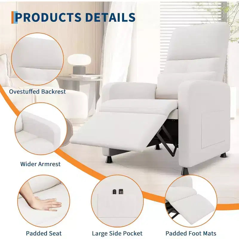 Poltrona Reclinabile Elettrica per Adulti, Divano Singolo Ergonomico Regolabile, Dondolo Imbottito con Tasche Laterali e Porta di Ricarica USB
