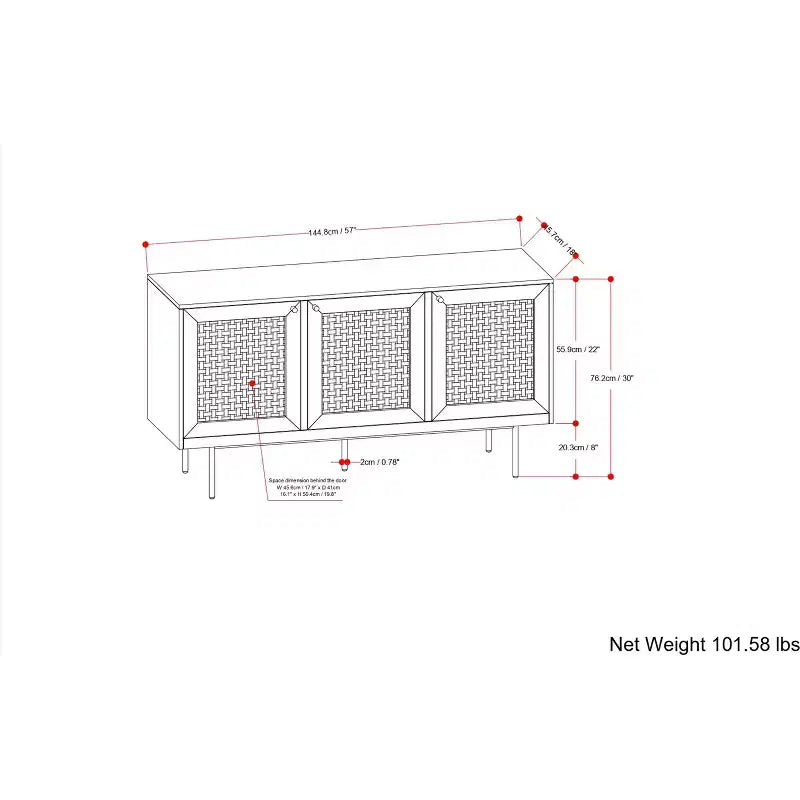 LUNGA 145 cm – CREDENZA CONTEMPORANEA MODERNA IN LEGNO MASSELLO DI MANGO NATURALE