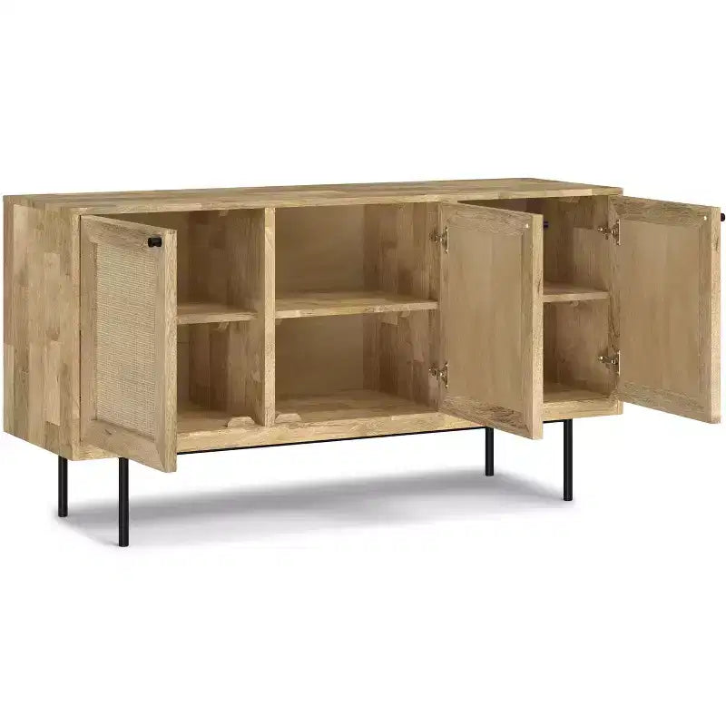 LUNGA 145 cm – CREDENZA CONTEMPORANEA MODERNA IN LEGNO MASSELLO DI MANGO NATURALE